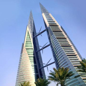 Hochhaus mit Windturbinen Bahrain